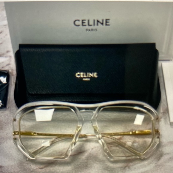 Celine Gold Arms Clear Lenses Glasses Unisex Rare Made in Italy 🇮🇹 Never Used - Picture 9 of 12